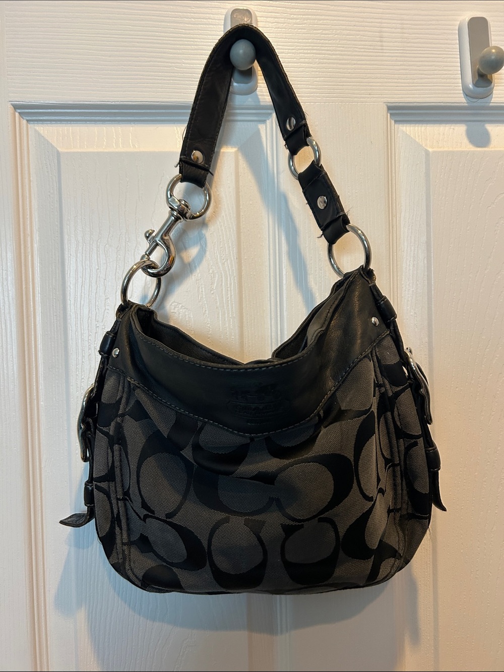 Coach Zoe Black Signature Jacquard Shoulder Bag